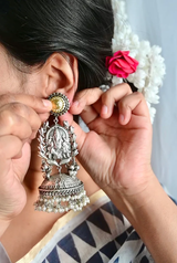 Dual Tone Silver Lookalike Ganesh Trendy Statement Jhumki Earrings