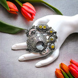 Silver Lookalike Brass Oxidised Designer Fusion Ring Adjustable